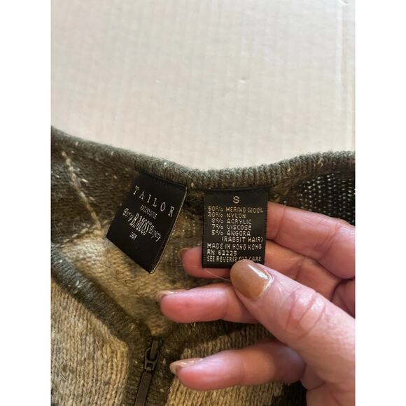 Vtg Tailor B Moss Cardigan Sz Small Green Wool Angora Argyle Preppy Academia 90s - Picture 6 of 11